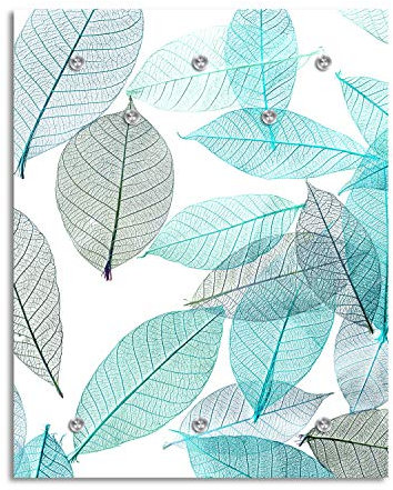 cuadros-lifestyle Designer-Garderobe 100x120 cm | Wandgarderobe | Flurgarderobe | Paneele | Garderobenpaneel | Kleiderständer | Künstler | Flurpaneele | Blätter Pastell türkis