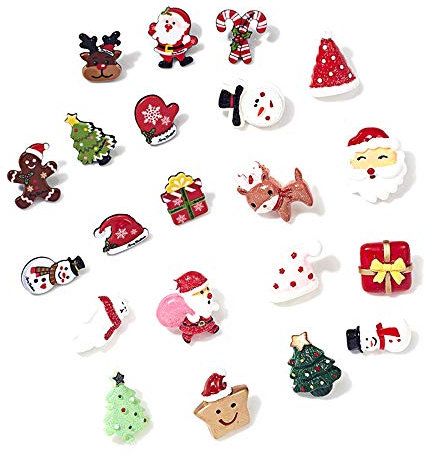 GOIYZTTR 21 Stück Weihnachtsbrosche Set Beinhaltet Schneemann, Kleine Bär, Weihnachtsbaum, Weihnachtsmann, Elch, Weihnachtssocken, Passt zum Thema Weihnachten und Winterfest