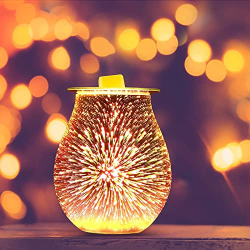 YUNYODA Elektrische Duftlampe, 3D Glas Aroma Lampe Wachsbrenner, Ölbrenner Wachs Schmelzbrenner Wärmer Kerzenölbrenner Nachtlicht Dekorative Lampe für Zuhause Schlafzimmer