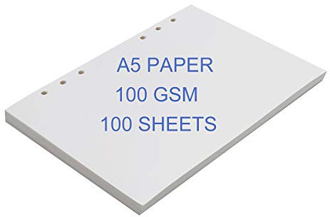 A5 Papier 6 Loch Blanko Nachfüllpapier DIN A5 Nachfülleinlagen 100 gsm Blank Paper Loose Leaf 100 Blätter / 200 Seiten für A5 6 Ring Binder Nachfüllbares Notizbuch Tagebuch Skizzenbuch Organizer