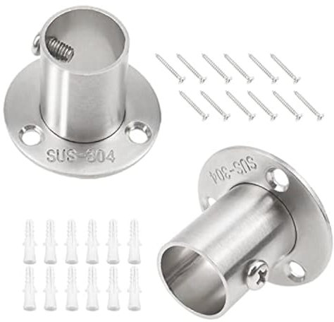 CYUaoao 4 Pièces Supports de Tringle à Penderie pour Tube de 20mm Prise de Poteau de Placard en Acier Inoxydable Argenté pour Tige de Vêtements de Rideau de Douche - avec Vis et Tube d’Expansion