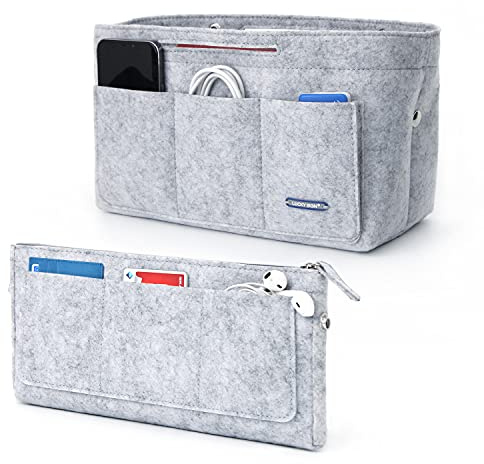 Lucky Sign - Taschenorganizer für Handtaschen Innentaschen - Handtaschen Organizer mit Schlüsselkette Brieftaschen, Multifunktional Taschen Organizer aus Filz, 26x11x16cm - Hellgrau