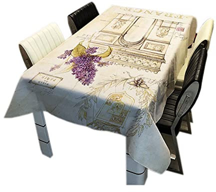 Rechteckige Tischdecke Abwaschbar für Home Küche, Tischtuch Jahrgang Paris Eiffelturm Britain Wahrzeichen Touristisch Creme Tischdecke SchmutzabWeißend(mehrfarbig2,100x140cm)