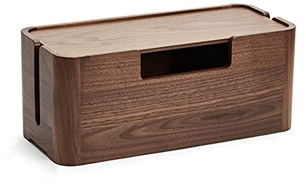 CJshop Cable Management Box Wooden Cable Management Boxes Organizer Large Capacity Walnut Cable Organizer with Strong Magnetic Cover Home Office Cable Organizer Box Hiding Box Cable Tidy Box