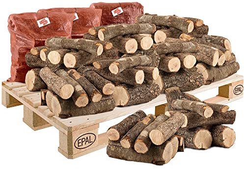 FlashPrix Leña Encina Seca Ecológica Cortada en Troncos Medianos para Barbacoa, Chimenea, Caldera y Estufa, 360Kg