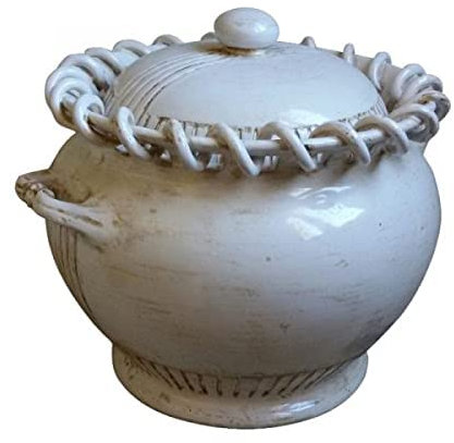 Zuppiera in Ceramica Artistica Italiana Bianco Antico. Dimensioni: h 25.908 ø 32.004 cm.