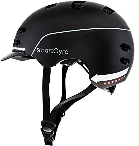 smartGyro Casco Inteligente - Smart Helmet con luz de Frenado Automática, Tamaño M/L, EPS + PC, Batería, Visera Delantera, Leds Delanteros y Traseros, Color Negro