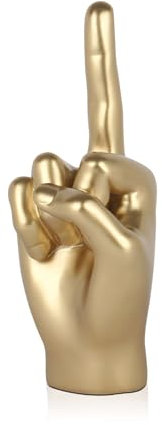 ADM - 'Mittelfinger' - Moderne figurative Skulptur aus Harz, Metalleffekt - Gold - H28 cm