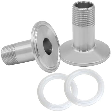 Fitvell Edelstahl-Sanitärrohrverschraubung, 1,27 cm NPT-Außengewinde auf 3,8 cm Tri-Klemme, 50,5 mm Hülse, OD Sanitär, Heimbrau-Adapter, Anschluss (2 Stück)