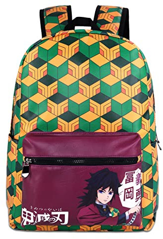 Roffatide Anime Demon Slayer Waterproof Laptop Rucksack Tomioka Giyuu Bedruckte Kunstleder Mädchen Jungen Schulranzen