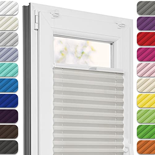 Estika Plissee ohne Bohren, Premium Klemmfix - 35cm Breite x 80cm Höhe - Grau - Metal Plisseehalter ohne Bohren, Modern Sichtschutz für Fenster, Jalousien Fenster für innen