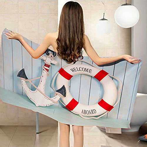 LZRNWP Strandtuch Groß weißer Rettungsring Personalisiertes Strand Badetuch Mikrofaser Handtuch Verschiedene Designs und Größen Badehandtuch für Kinder Erwachsene Fitness Reisen 80x160cm