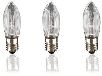 hellum Ersatz-Kerzen für Schwibbogen, 3 Stück 16V 3W Riffelkerze für Weihnachtsbaum Kerzen Lichterketten innen mit 15 Brennstellen, Birnen für Lichterbogen E10/ 16V/ 3W/ 22 Lumen 715453