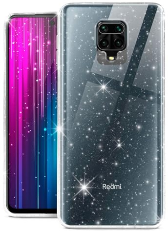 moex Sparky Case für Redmi Note 9 Pro Hülle mit Glitzer Effekt aus Silikon, durchsichtige Handyhülle dünn und weich, Schutzhülle transparent glitzernd Design Cover, Klar