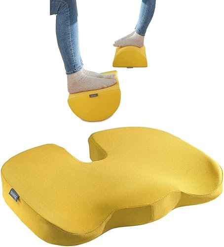 Set Leitz Schreibtisch-Fußstütze + Sitzkissen, ideal im Home Office, reduzieren Nacken- & Rückenschmerzen, Schaumstoff mit Stoffbezug, IGR-zertifiziert, Ergo Cosy Serie, Gelb, 53710019 + 52840019