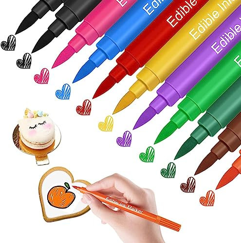 WUGU 11 Stück Lebensmittelfarbe Stift, Lebensmittel Stifte Backen Lebensmittelfarbe Stifte Essbarer Markierungen mit Feiner und Dicker Spitze für Kuchen,Macaron,Ostereier (10 Farben)