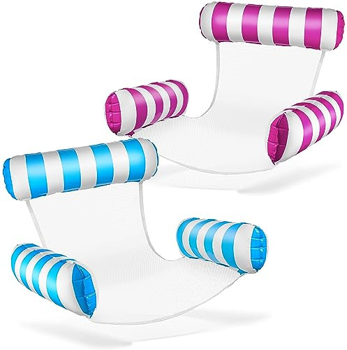 Balinco Fauteuil de natation gonflable pour piscine - Avec dossier et accoudoirs - Parfait pour la détente - Bleu clair/blanc + rose/blanc