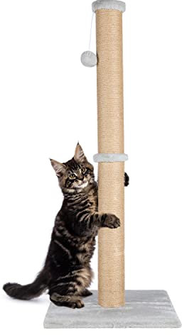 FluffyDream 94cm Katze Kratzbaum,Kratzsäule Kratzstamm für Katzen, Natürliche Sisal Seil Kratzer mit Hängendem Teaser Ball und Bedeckt mit Weichem Plüsch für Kätzchen und Erwachsene Katzen,Sandfarbe