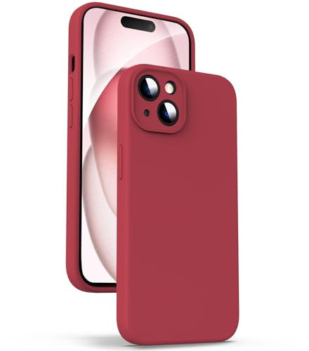 Supdeal Liquid Silikon Hülle für iPhone 15 – [Kamera Rundumschutz] [Kratzfeste integrierte Weiche Mikrofaser] 4 Schicht Vollschutz Stoßfest Gel Gummi Handyhülle, 6,1 Zoll, Rot