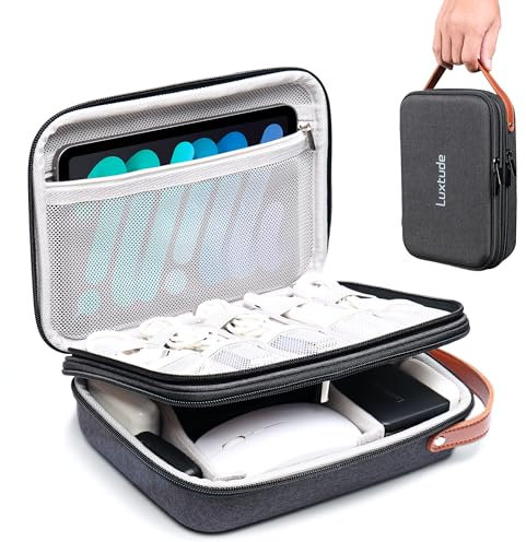 Luxtude Electronic Organizer Travel Case, Small Tech Organizer, Hard Charger Case, Travel Tech Bag, Portable Electronics Bag (Black-Double Layer)