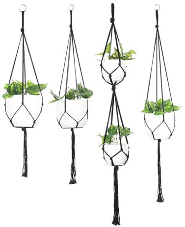 Planta Suspensión Colgador, Colgadores de Para Plantas, Perchas de Plantas Interior, 4 Piezas Soporte Macetas Decorativas Colgante, Para Decoraciones Interior y Exterior, Negro(No Contiene Macetas)