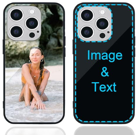 MXCUSTOM Personalised Phone Case for Apple iPhone 15 Pro, Customised Anti-Scratch Tempered Glass Shockproof Soft TPU Cases with Photo Image Text Picture Design Your Own Phone Cover (GHS-BK-P1)