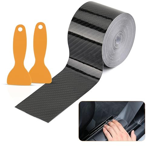 Carbon Folie Auto Einstiegsleisten Schutz 5cm*10m Selbstklebend Aufkleber Schwarze Carbon Klebeband 6D Autofolie Universal Autotür Lackschutzfolie Kantenschutz für Autos