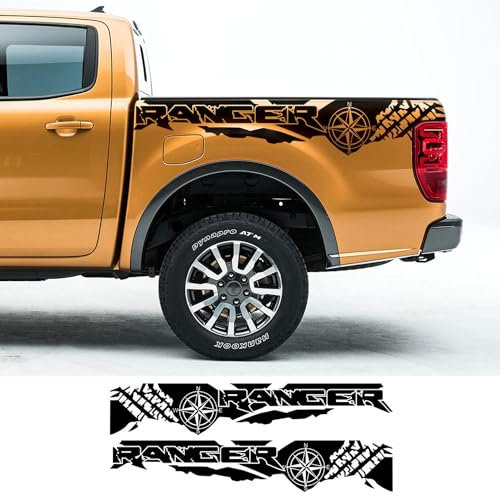 RWRAPS 2 Stück Auto-Aufkleber, Reifendruck, Kompass, Abenteuer, Off-Road-Auto-Schwanz, Vinyl-Grafik-Aufkleber, passend für Ford Ranger Raptor Pickup