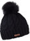 SABBOT Klassisch Damen Mütze mit Pelzbommel, Fleece-Futter, Wintermütze, Strickmuster, Warme Kappe mit Kragen (Schwarz)