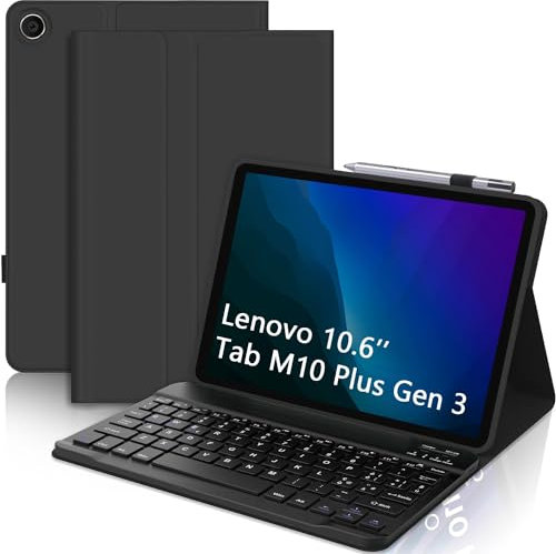 WAVATA Tastiera per Lenovo Tab M10 Plus 3 Generazione 10.6'' 2022, Custodia Tastiera per Lenovo Tab M10 Plus Magnetica Bluetooth Italiano Staccabile Cover con Tastiera QWERTY Layout, Nero