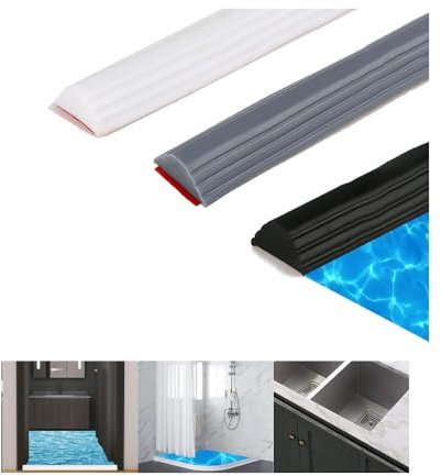 200CM Wet Room Floor Barrier,Bath Dam Seal Trim,Shower Splash Guard Strip,Dam Bathwater Barrier,Shower Floor Water Barrier,Sealant Strip,Door Seal Strip,Bath Edging Sealing Trim(Black2M)