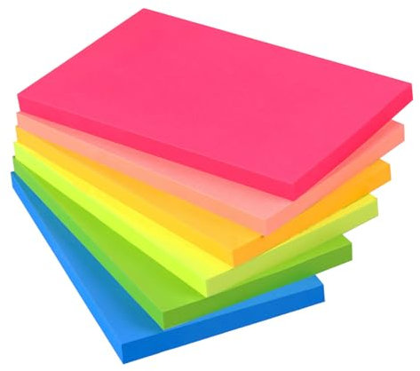 Wowivy Large Sticky Notes 76 mm x 127 mm, 6 Colors Bright Colors, Sticky Pads, Recyclable, Self-Stick Pads, Easy to for Home, Office, Notebook, 80 Sheets/pad