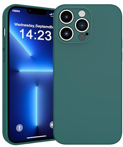 Danycase Compatible with iPhone 13 Pro Max Case, Cute Liquid Silicone Phone Case with Soft Anti-Scratch Microfiber Lining Slim Fit Protective Case for Women Girl, Pine Forest Green