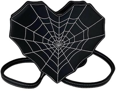 TIAASTAP Handtasche Herzform Umhängetasche mit Spinnennetz Muster Y2K Goth Taschen Gothic Crossbody Bag Damen Leder Schultertasche Women's Shoulder Bag Coole Sachen für Teenager Mädchen