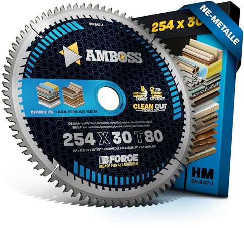 AMBOSS lame scie circulaire 254x30mm (aluminium) - lame de scie 254 avec 80 dents - lame scie circulaire Ø 254mm - compatible Bosch: GTS 10. PTS 10. PTS 100 T.GTS 254 Einhell: TE-TS 254