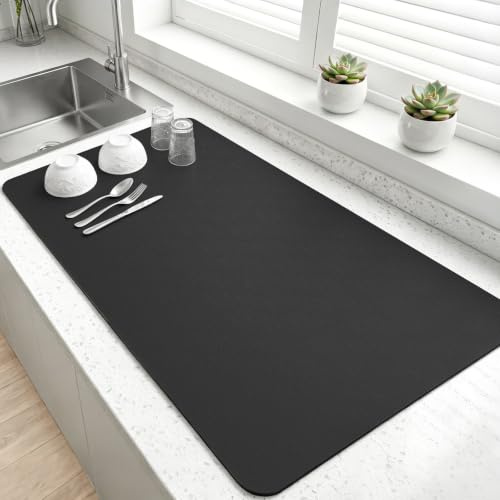 LOPNUR Abtropfmatte für die Küche, 80 x 43,2 cm, extra große Abtropfmatten für Küchentheke, super saugfähige Geschirrmatte, Kieselgur-Kaffeematte, hitzebeständige Matte mit rutschfester