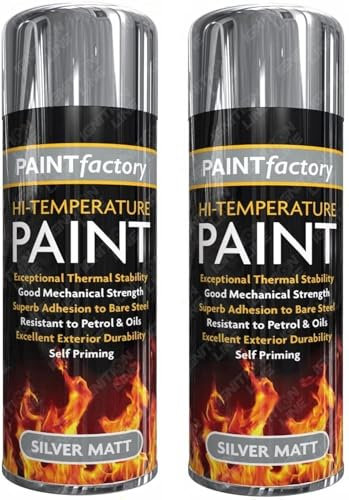 SDMAX Silver Heat Resistant Matt Silver Spray Paint Stove High-Temperature 300ml, Ideal for Wood Burners, BBQs, Stoves, Fireplaces, Firepits, Exhaust Pipes, Easy to Apply (2 Pcs)
