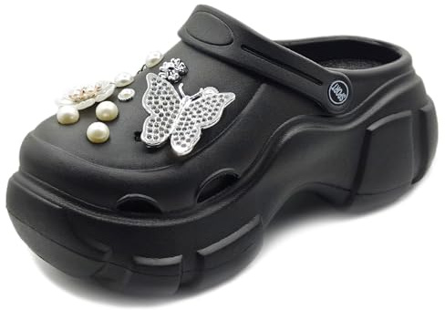 Solaud Dam plattform träskor hög plattform clog klassiska bekväma slip-on slide trädgård utomhus strand träskor skor, svart, 36/37 EU