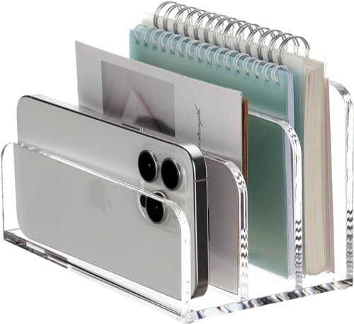 MUSLONG Kartenständer aus Acryl | Schreibtisch Briefablage, Briefständer für Notizzettel, Visitenkarte und Postkarte | Mit 3 Fächern für mehr Platz zur Aufbewahrung | Eleganter Büro Organizer