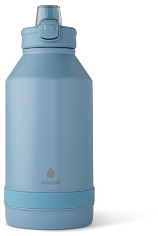 Manna Edelstahl-Flasche mit Push-Open-Verriegelungsdeckel und Trinkschnabel, 1,8 l, Denim-Pulverbeschichtung