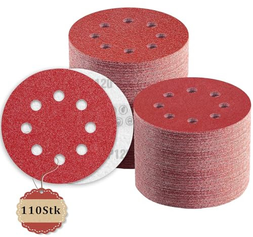 110 Stück Schleifpapier 125mm Klett 120 Körnung, 8 Loch Schleifscheiben 125mm Rund Klett für Exzenterschleifer by TWSTYFAL