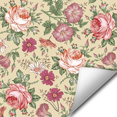 SUKPDJO Carta da parati autoadesiva con fiori rosa, carta da parati con fiori rossi, carta da parati colorata per soggiorno e casa, carta da parati autoadesiva per camera da letto (40 cm x 300 cm)