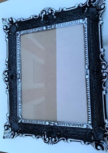 Pintici Bilderrahmen mit SCHUTZGLAS Barock Hängerahmen Barockrahmen 57 x 47 cm Shabby,Jugendstil Antik Spiegelrahmen (Schwarz-Silber+Schutzglas)