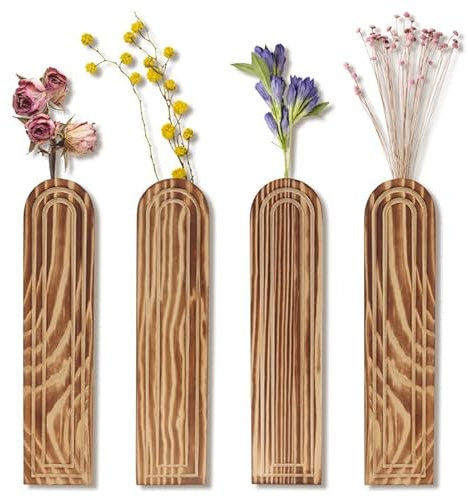 Vaso da fiori in legno da appendere alla parete, 4 fioriere da parete in legno, fioriera da parete per piante da interni, stazione di propagazione per fiori secchi e decorazione della casa