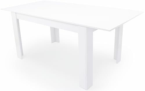 edihome, Mesa Comedor Extensible, 140-190 cm (Largo) x 90 cm (Ancho) x 78 cm (Alto), Modelo Denver, para salón, Cocina, Acabado Blanco y Cambria (Blanco Extensible)