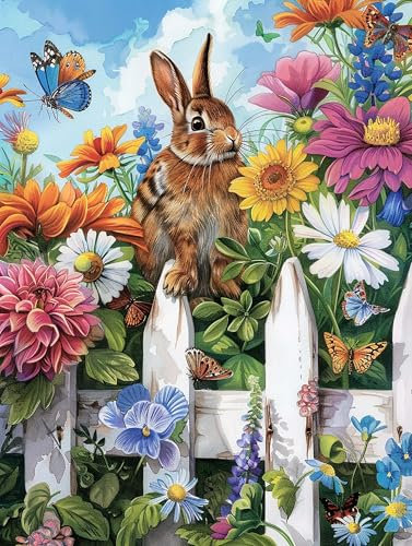 Hoobee 5D DIY Diamond Painting Kaninchen, Diamond Painting Bilder Tier, Diamond Painting Erwachsene, Vollbohrer Stickerei Kreuzstich Kunst Handwerk für Zuhause Wanddekoration 30x40 cm-7