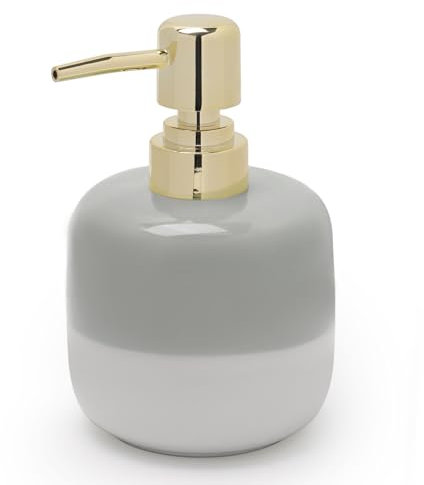 Asashizen Keramik-Seifenspender, grau und weiß, zweifarbig, mit goldfarbener Pumpe, schlichtes Design, zylindrische Lotionspenderflasche, nachfüllbare Flüssigkeit für Küche, Bad, Waschraum