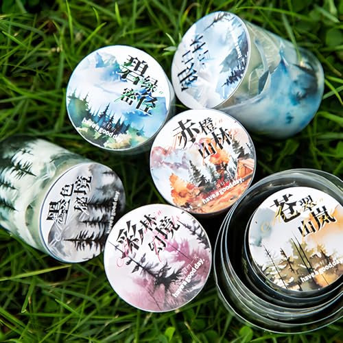 Bullet Journal Zubehör Sticker,Arpaper 6 Rolls PET Scrapbooking Stickers,Mountain Forest Aesthetic Washi Tape Stickers,Decorative for Journal Zubehör,Photo Album,DIY Crafts(Mountain Forest Series)