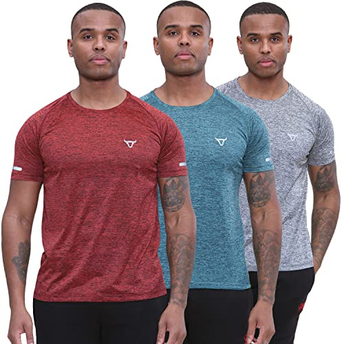 Pack of 3 Mens Workout Short Sleeve T-Shirts Athletic Fit Fast Drying Moisture Wicking Sports Style T-Shirts