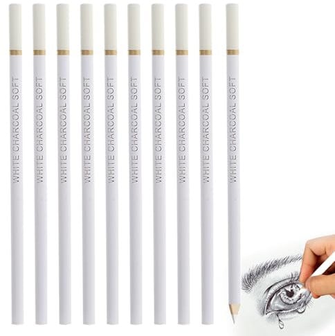 MEKEET 10PCS White Charcoal Pencil Highlight Sketch White Pencil Professional White Drawing Sketch Pencils for Artist Fine Point White Pencils for Drawing Art Craft Sketching